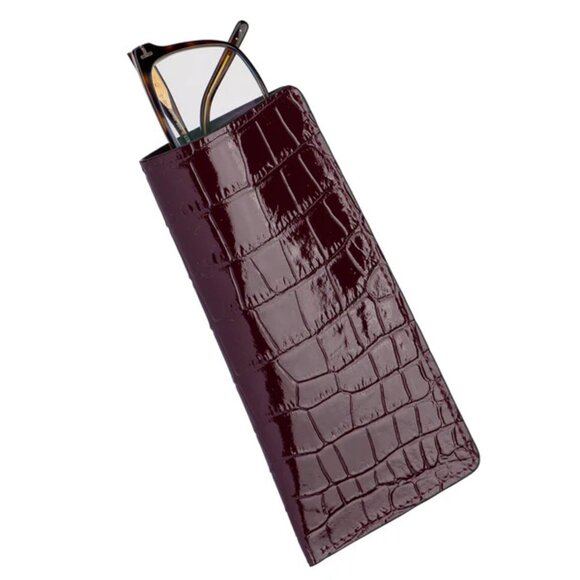 Real Calfskin Eyewear Cover – Alligator Embossed Leather - Lacquer Cherry - Picture 1 of 3